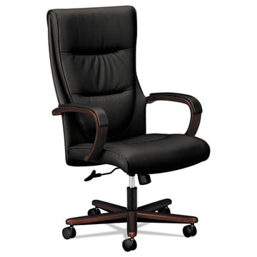 HON® Vl844 Leather High-back Chair, Supports Up To 250 Lb, 18.5" To 22" Seat Height, Black Seat, Mahogany Back-base freeshipping - TVN Wholesale